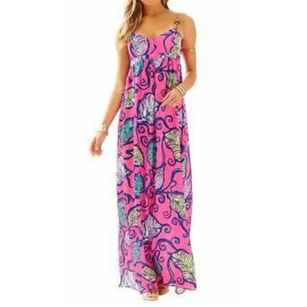 Lilly Pulitzer Pink Tropical Print Maxi Dress